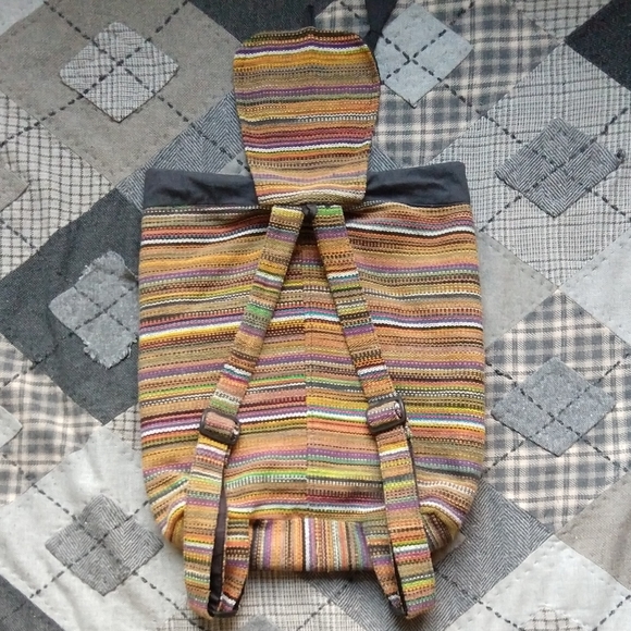 Brown Striped 100% Cotton Backpack - Picture 2 of 6